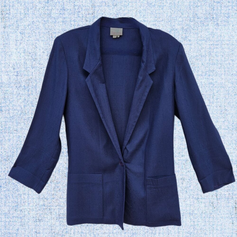 Tarazzia Dk Blue Notched Collar Pockets Single Button Blazer - M